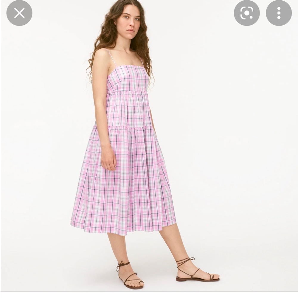 NWT Tie-back tiered poplin dress in violet plaid